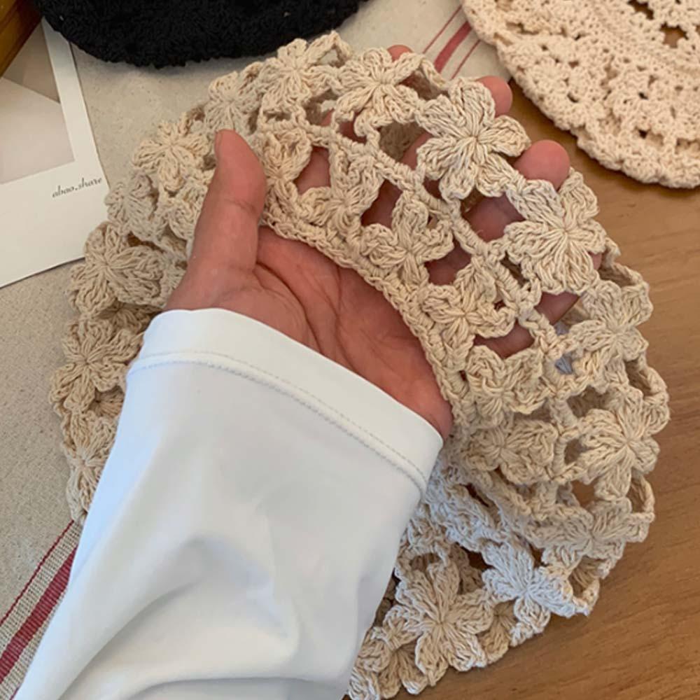 Cotton Lace Hollow Flower Hat Breathable Spring Crochet Knitted Cap Hollowed Out Beret Hat  Holiday