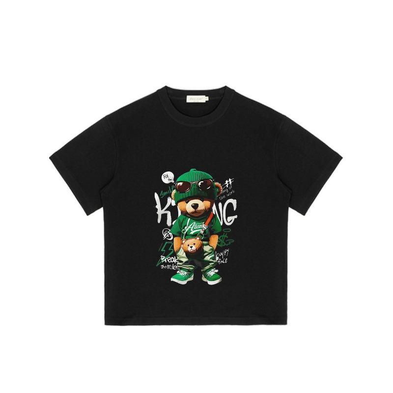 Black T Shirt with Bear Graphic and Text Print for Casual Wear