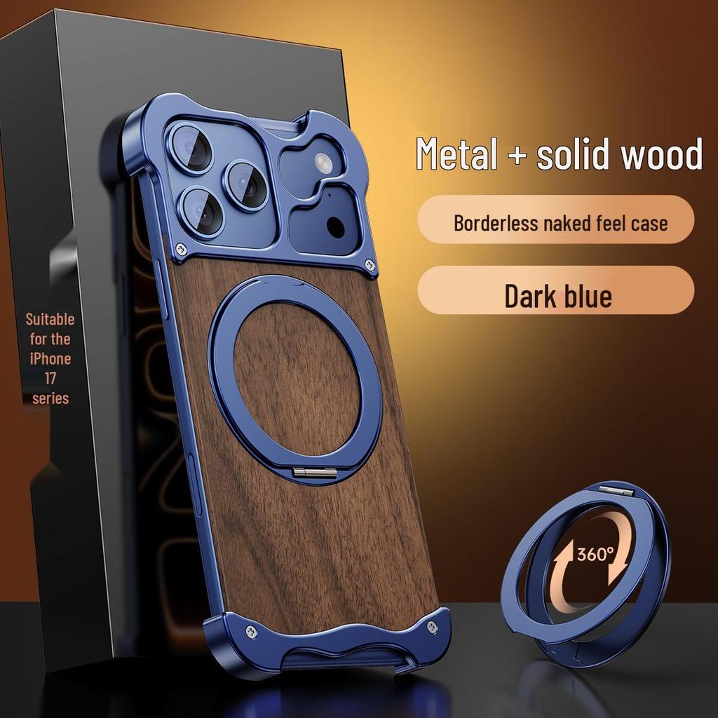 Alien 17 Pro Max Integrated Case with 360° Stand - Solid Wood & Metal, Magnetic Design for 16 Pro Max