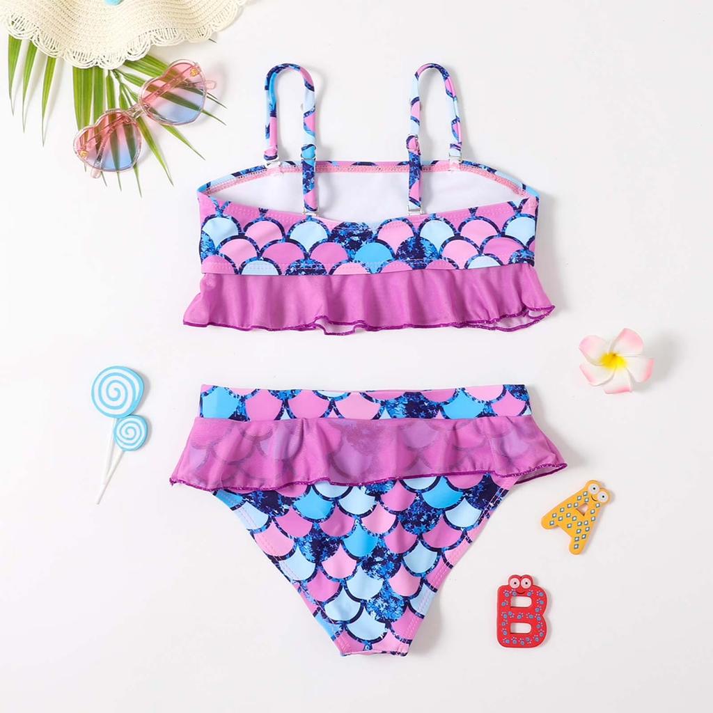 Girls Two Piece Bikini Set Swimwear Tankini Top with Adjustable Straps and Ruffle Detail Bottoms for Beach Pool Water Activities