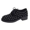 Women's Low Heel Lace-Up Flats with Metal Studs, Casual Slip-On Fashion Shoes, Plus Size Footwear