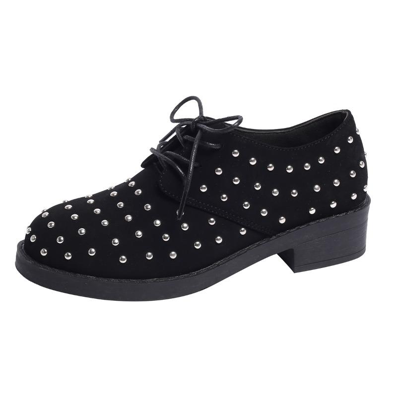 Women's Low Heel Lace-Up Flats with Metal Studs, Casual Slip-On Fashion Shoes, Plus Size Footwear