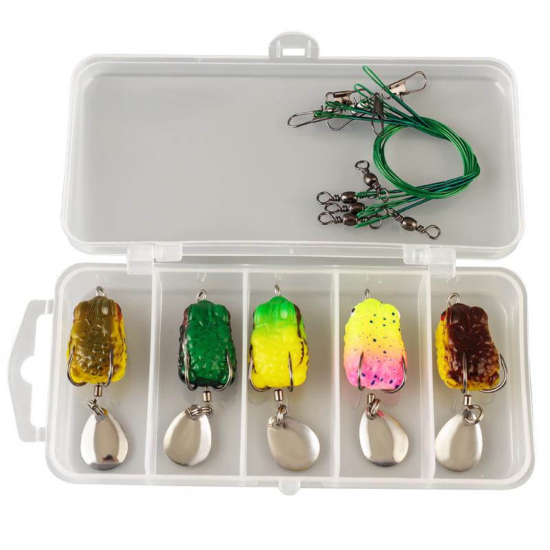 1Set Frog Soft Lure Tube Bait Plastic Fishing Lure With Fishing Hooks Topwater Ray Frog Artificial 3D Eyes