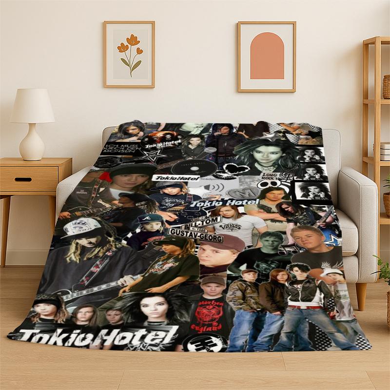 

Rock Band Tokio Hotel Bill Kaulitz Flannel Blanket Soft Warm Throw Blanket for Bedroom Living Room Bed Travel Camping Picnic 75x90cm