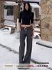 Women's Gray Autumn Low-Waist Wide-Leg Straight Pants - Loose, Slimming Drape, Casual Fit
