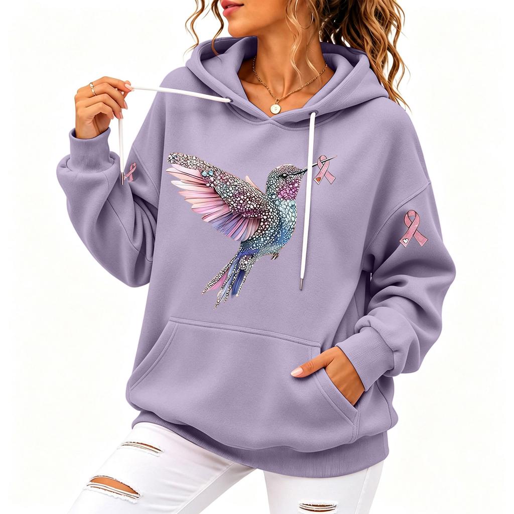 Women's Casual Loose Fit Hoodie with Hood and Breast Graphic Print for Everyday Wear