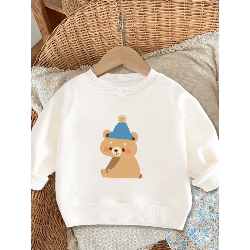 Sweet Cartoon Print Pattern, Comfortable And Easy Round-Neck Sweatshirt for Baby Girls Aged 0-3 Years 110