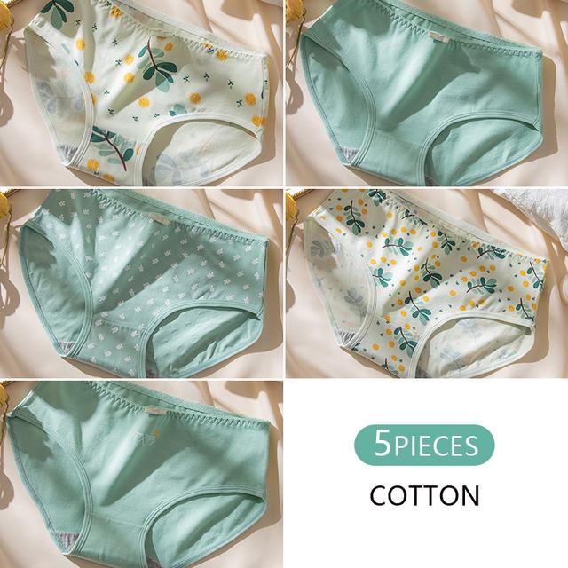 5Pcs/Set Women's Panties Pure Cotton Breathable Underwear Cute Print Girls Briefs