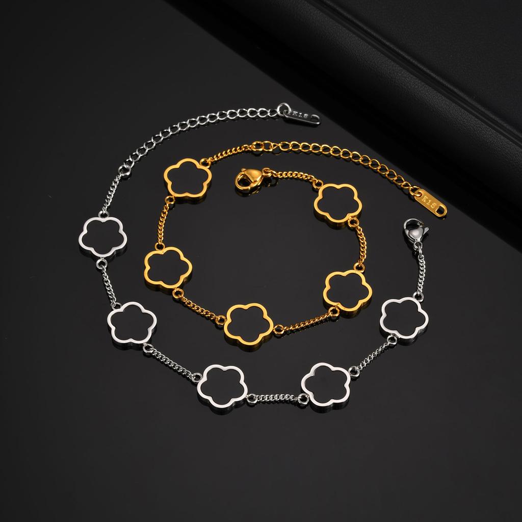 Klassiek Roestvrij Staal Armband voor Mannen, Vijf Blad Bloemen Goud Zilver Kleur Armband, Mode Waterdicht Hoge Kwaliteit Sieraden