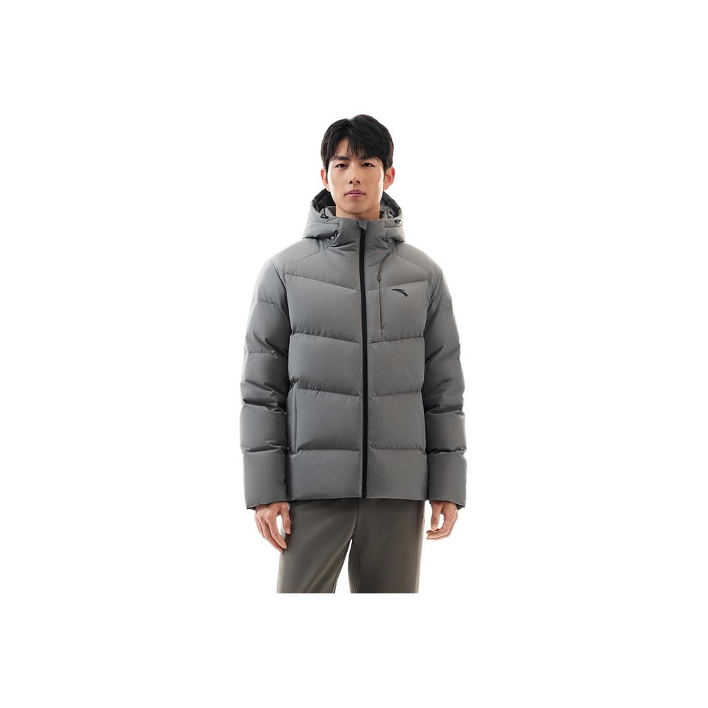 Anta Solid Color Zipper Hooded Versatile Casual Down Jacket Men Outerwear 952547901-3