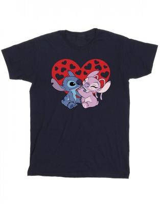 Camiseta feminina de algodão Lilo & Stitch Hearts