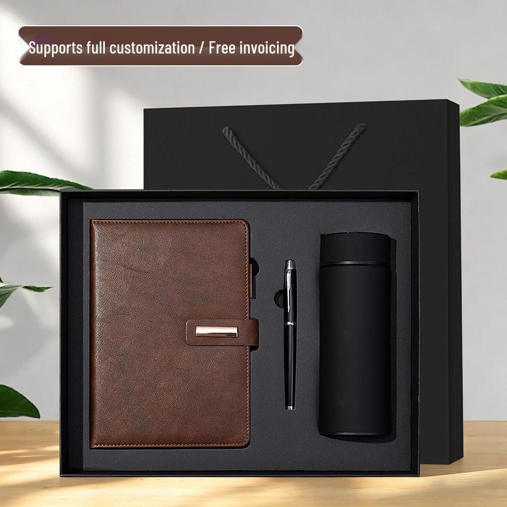 Luxury Business Notebook & Thermos Cup Set - Customizable Logo for Office Souvenirs