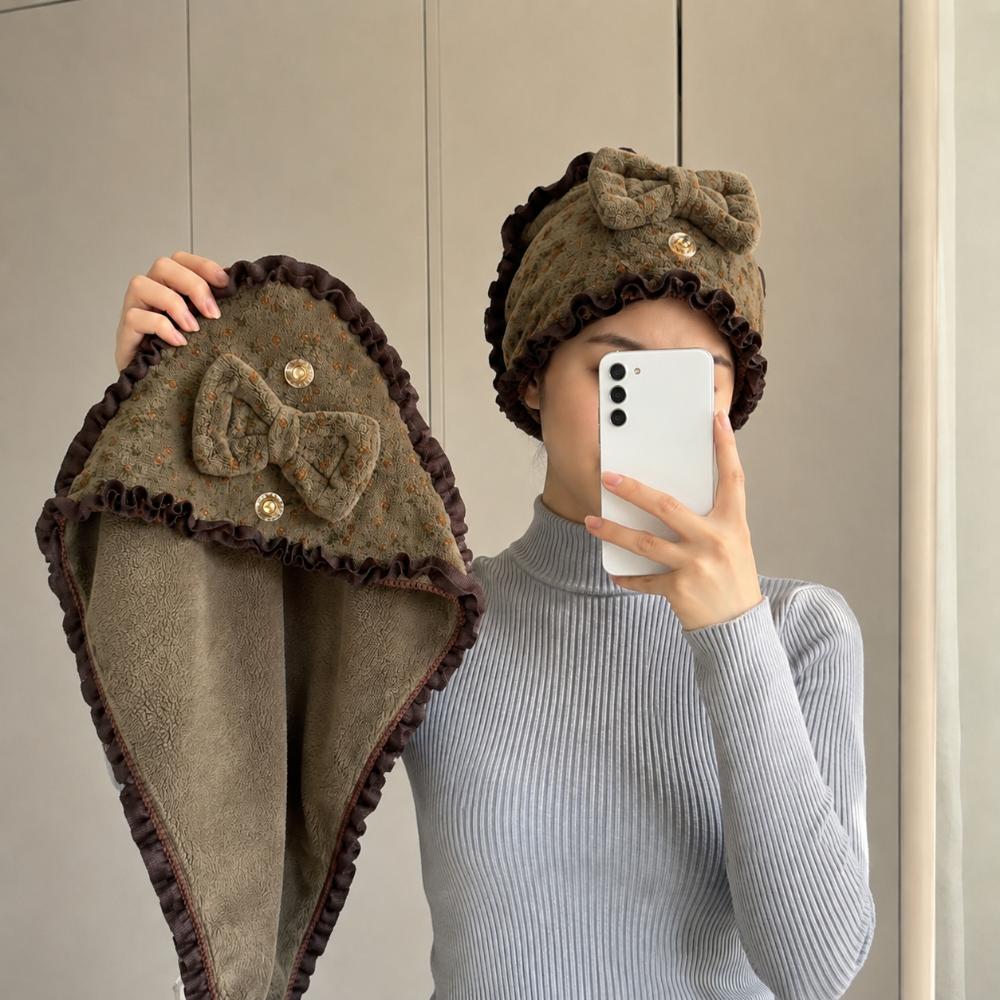 Coral Fleece Hair Towel Wrap Absorbent Shower Cap New Bow Dry Hair Cap  For Bathroom,washing Hair