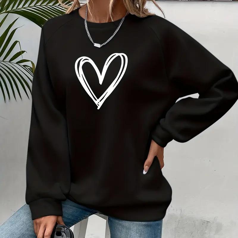 Herbst Damenmode O-Ausschnitt Langarm T-Shirt Lose Wäscheleine Liebe Print T-Shirt für Mädchen Straße