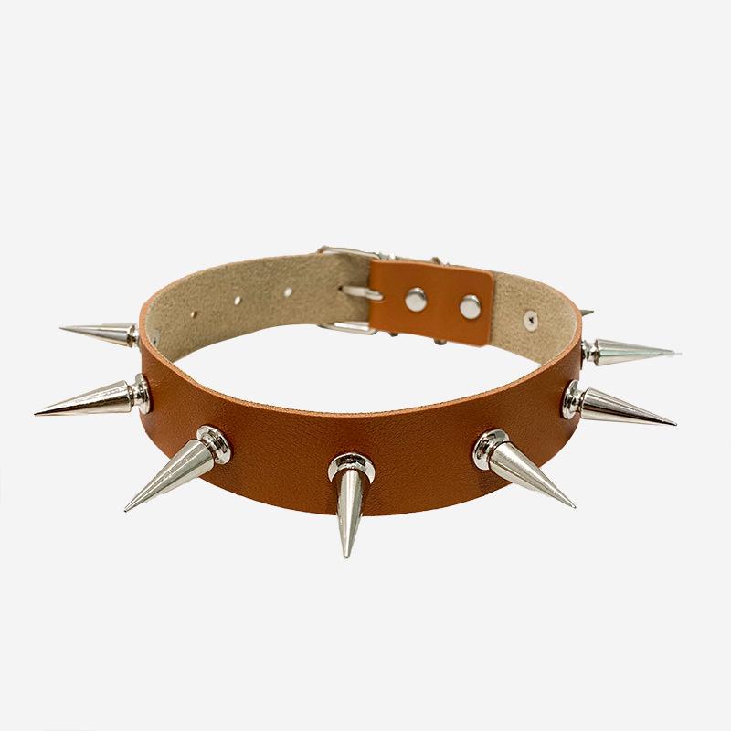 Punk Style Spike Rivet Choker Necklace with Clavicle Chain