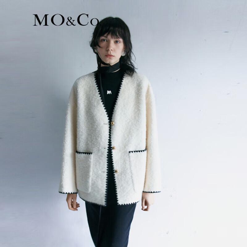 MO&Co. Women's V-Neck Contrast Wool Blend Coat