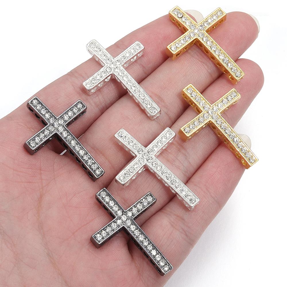 5pcs Rhinestone Sideway Cross Charms Gold/Silver/Gun Black Color Pendant for Jewelry Making DIY Bracelet Necklace Accessories