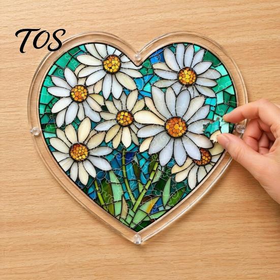 Colorful Window Hanging Art Acrylic Puzzle Suncatcher, Pendant, Heart Shape Stained Glass Sunlight Catching Pendant Style Sun Catcher Decoration,