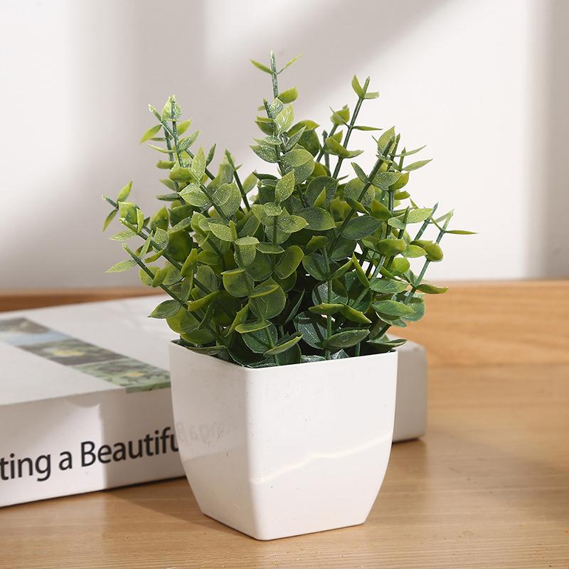 Mini Potted Fake Plants Artificial Greenery Plants Plastic Eucalyptus In Pot For Home Office Desk Coffee Table Farmhouse Decor