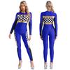 Womens Checkerboard Racing Jumpsuit Long Sleeve Plaid Romper Racer Driver Cosplay Costume