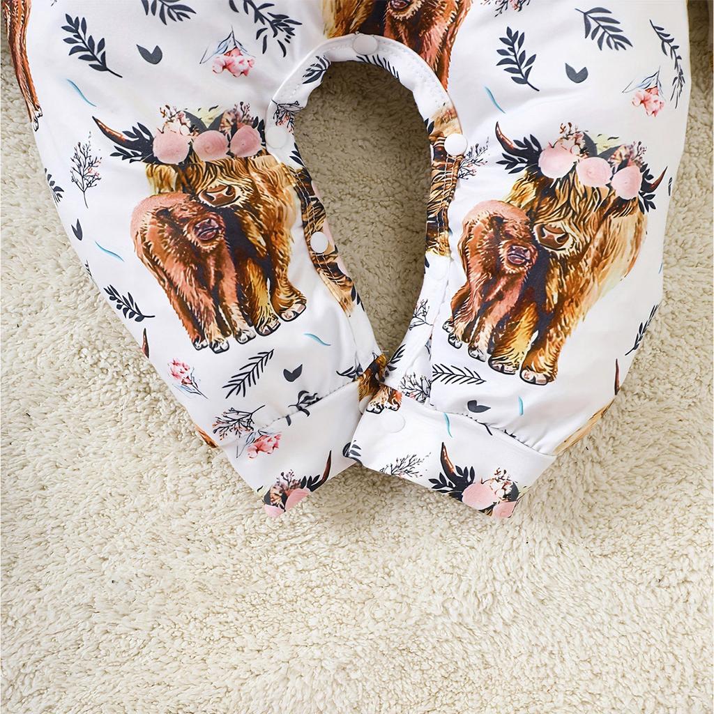 Infant Baby Lovely Cow & Floral Print Casual Long Sleeve Romper