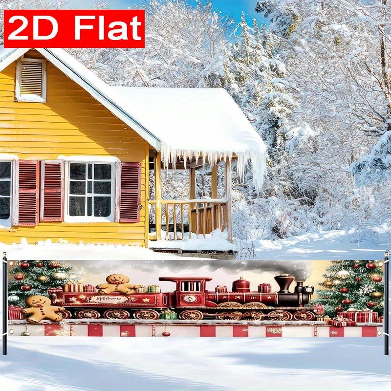 Christmas Gingerbread & Train Yard Banner, Outdoor Garden Fence Holiday Party Decor