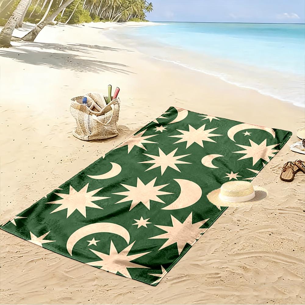 Stars and Moons Pattern Green Beach Towel Quick-drying for Travel Outdoor Sports Jogging Beach and Swimming