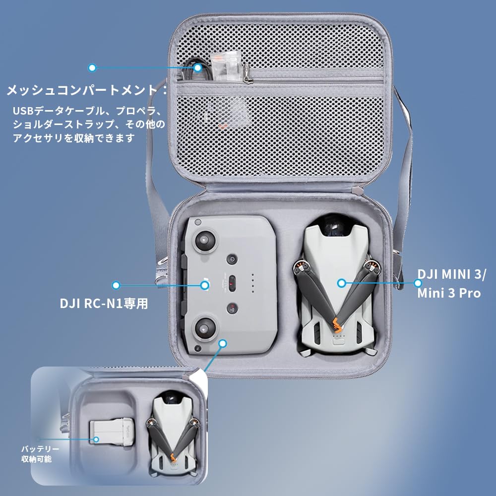 DJI Mini 3Mini 3 Pro Case, Holds DJI Mini 3, DJI RC-N1 Remote, Two-Way Charging Manager, Propellers, Data Cables, Adapter Cables, and Other