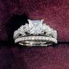 Huitan Luxury Princess Cubic Zirconia Set Rings Women for Wedding High-quality  Color Eternity Bride Rings Fashion Jewelry