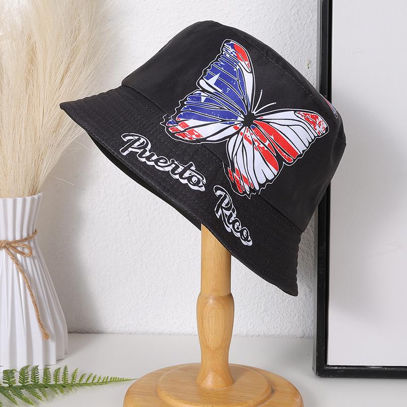Fashion trend full print flower butterfly double sided fisherman hat suitable for women leisure entertainment shade