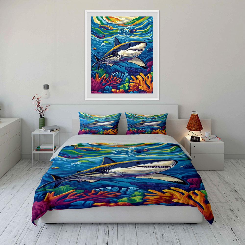 Sharks, fish, coral reefs. Bedding sets Duvet cover sets Duvet covers Pillowcases(1*Duvet Cover 2*Pillowcases without duvet insert)
