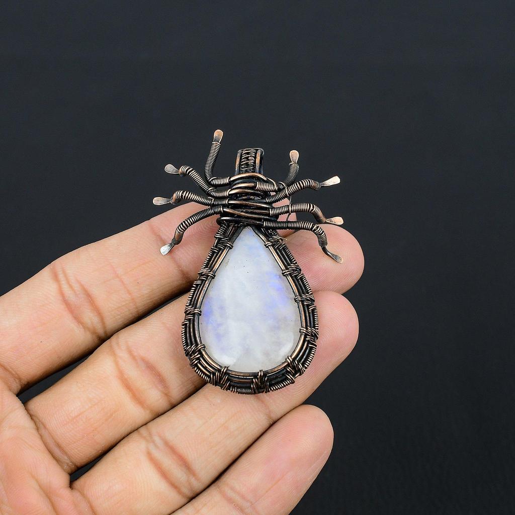 Moonstone 999 Copper Wire Wrapped Pendant, Handmade Gemstone Pendant, Gift For Mom Antique Jewelry