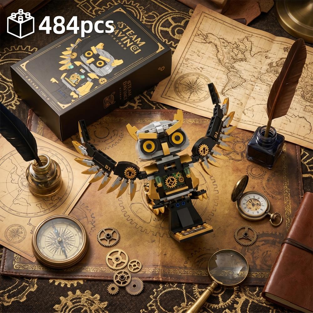 Cute Mechanical Owl Building Blocks Model Kit, New 484Pcs 3D Gear Swinging Flying Bird With Base Stand, STEM Toy