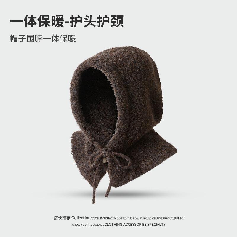 Balaclava Hat Women's New Autumn Warm Knitted Hat Scarf Integrated Neck Protection Ear Protection Wool Hat