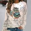 Autumn Fashion Long Sleeve T-Shirt Popular Women's Kawaii Owl Print Tees Aesthetics Round Neck Female Clothing Casual Street Top