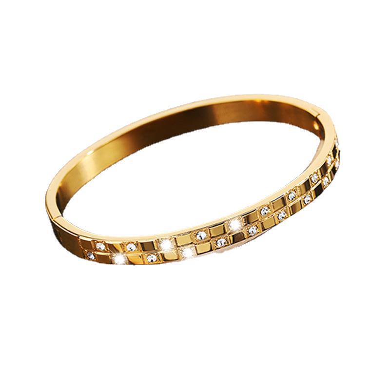Titanium Steel , Waffle Diamond , Girls' High Sense, European and American Fashion Light Luxury Niche 