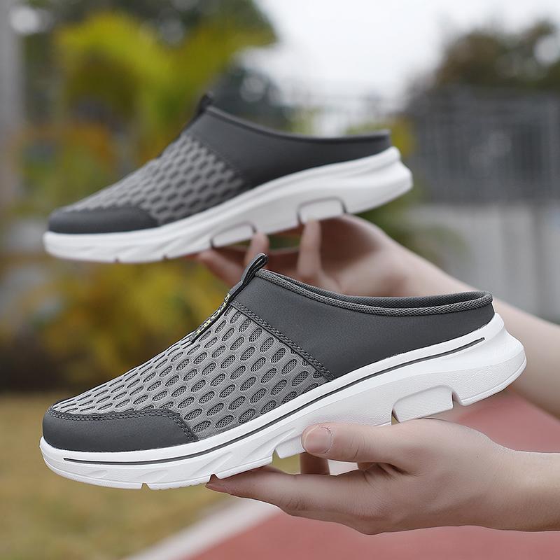 

Новые летние дышащие полутапочки, модная трендовая повседневная мужская обувь для ленивых людей, летающая обувь 43 темно-серого