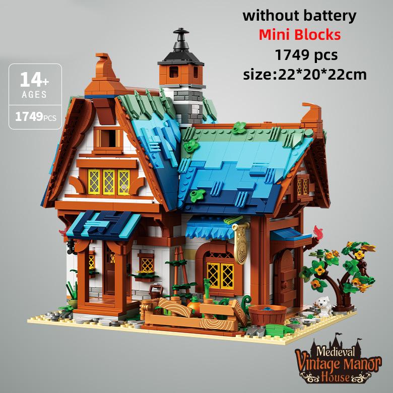 Mittelalterliche Schlossarchitektur Mikro-Bausteine Haus Straßenansicht Bauernstadt Schmiede Hotel MOC Kreative Fahrzeugspielzeuge
