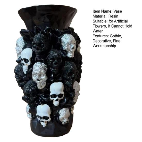 Gothic Skull Flower Vase Ornament Spooky Black White Skull Dried Artificial Flower Holder