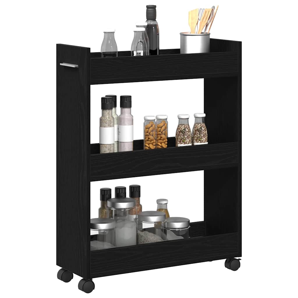 Black Oak Effect Cabinet with Wheels 60 X 22 X 79 Cm