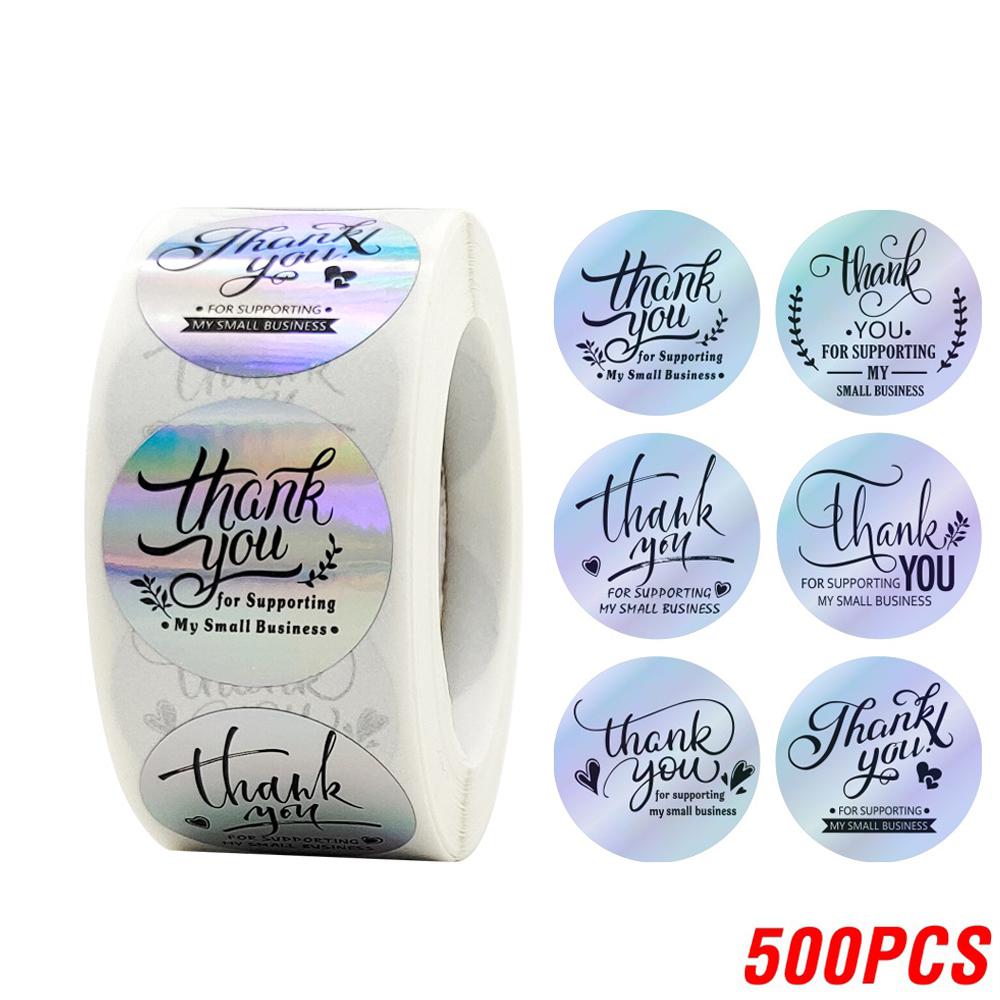 500pcs Rainbow Laser Thank You Stickers 1inch Small Business Stickers Adhesive Labels for Boutiques Wrapping Supplies
