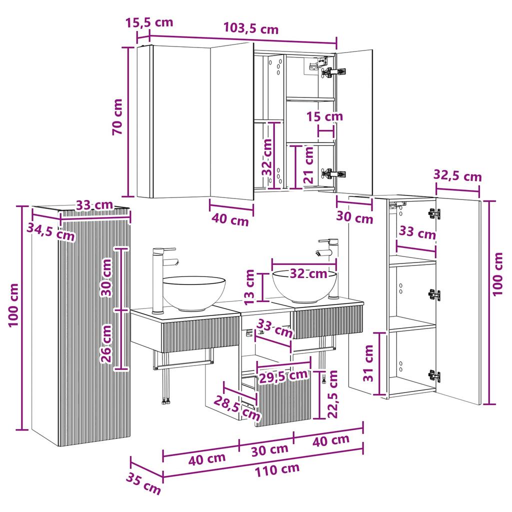 Bathroom Furniture Set 6 Pcs Sonoma Oak Engineered Wood and Glass