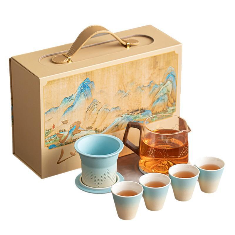 Forbidden City Guochao Thousand Miles Jiangshan Travel Tea Set Business Gift Box Merchandise Ceramic Souvenir