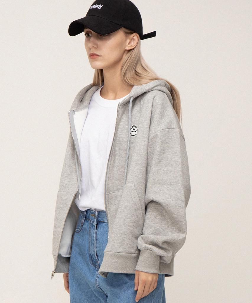 Graver [Unisex] Cloud Smile Embroidered Zip-Up Hoodie_Gray