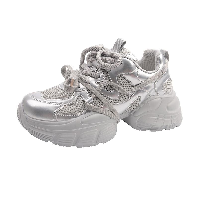 Popular versatile thick-soled dad shoes for women and small people increase in height 2025 new summer breathable mesh casual sports shoes
