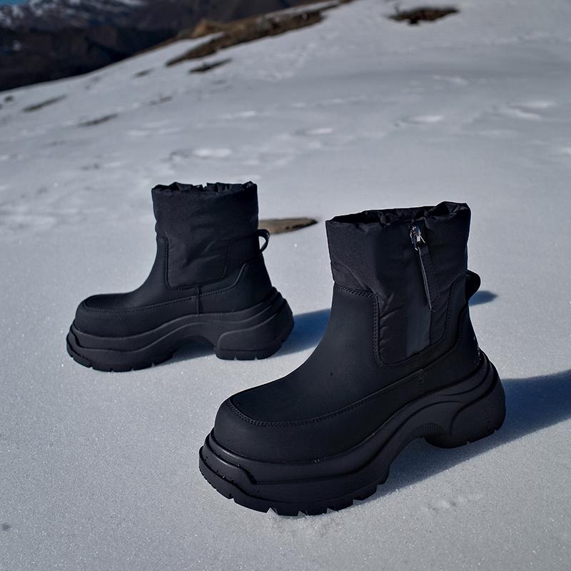Krazing Pot Cow Leather Wool Blend Winter Round Toe Platform Snow Boots Zipper Women Casual Keep Warm Ankle Boots