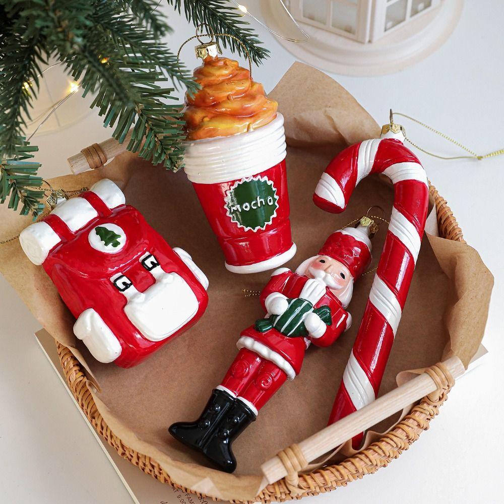Plastic Christmas Tree Pendant Red&white Santa Claus Figurine Xmas Tree Hanging Bauble Manual Painted