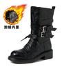 Retro thick-soled thick-heeled lace-up Martin boots for women's autumn and winter new mid-tube British style belt buckle locomotive boots