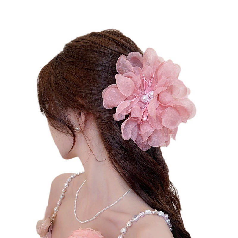Sweet Flower Pearl Hair Clip For Women Mesh Gentle Elegant Fashion Pan Hair Shark Clip Temperament Girl Hair Accessories