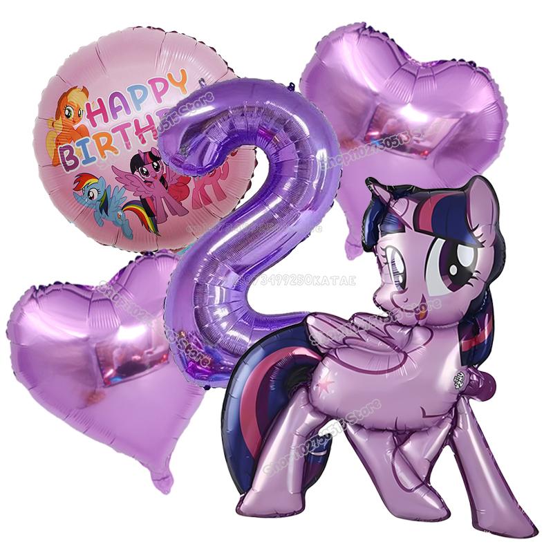 Beautiful My Little Ponys Girl Birthday Number Balloons Decoration Cute Cartoon Love Shape Round Balloons Set Party Supplies Kids Favor